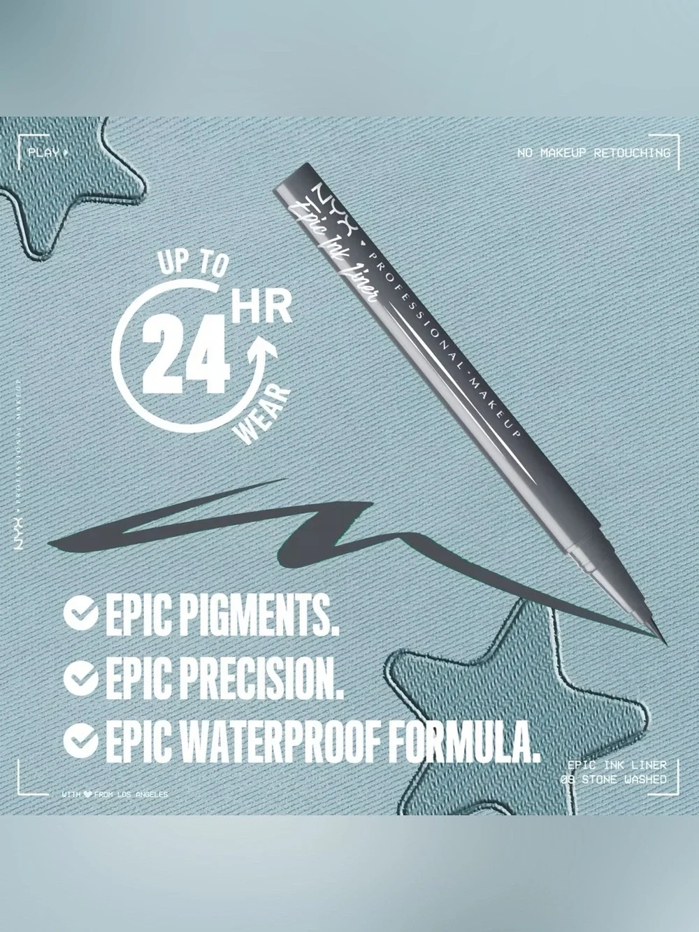 NYX Epic Ink Waterproof Liquid Eyeliner - Stone Washed, NEW